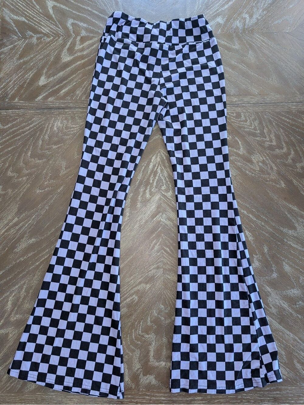 Lilac and Black Checkered Flare Pants